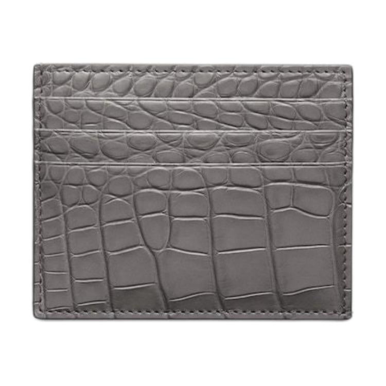 PRADA Crocodile Leather Card Holder Men's Light Gray