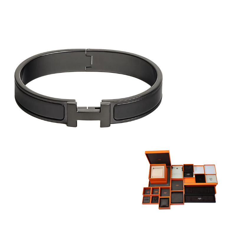 HERMES Enamel Bracelets Men's Black