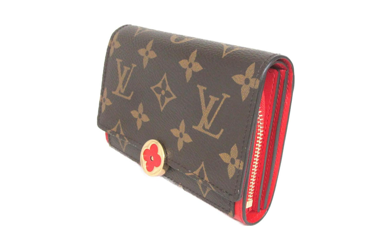 LOUIS VUITTON Flore Monogram Canvas Wallet Women's Red & Brown