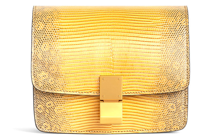 CELINE Classic Bo Lizard Skin Tofu Bag Shoulder Bag Crossbody Bag Small Size Women's Ochre
