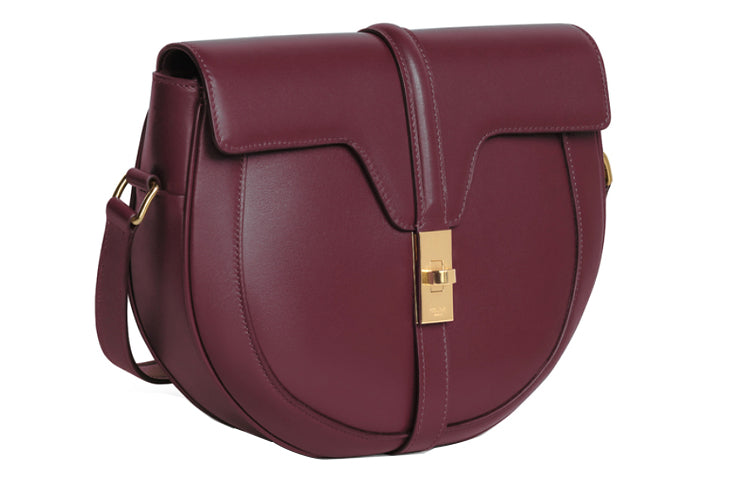 CELINE 16 Cow Leather Shoulder Bag Women's Burgundy Red