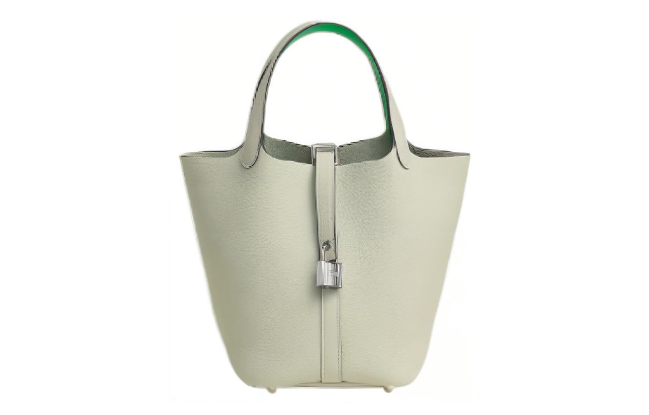 HERMES Picotin Lock Taurillon Clemence Leather Basket Bag Handbag Bucket Bag Women's Gray Green