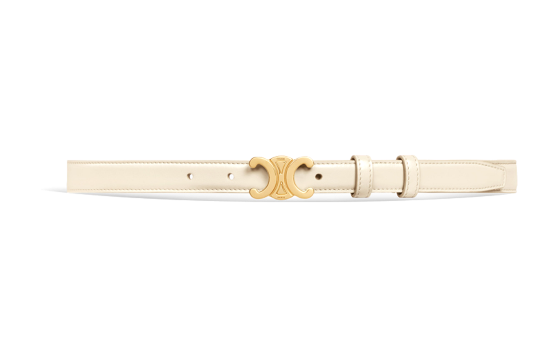 CELINE Double C Decoration Smooth Buckle Leather Belts Women's Beige Width 1.8cm