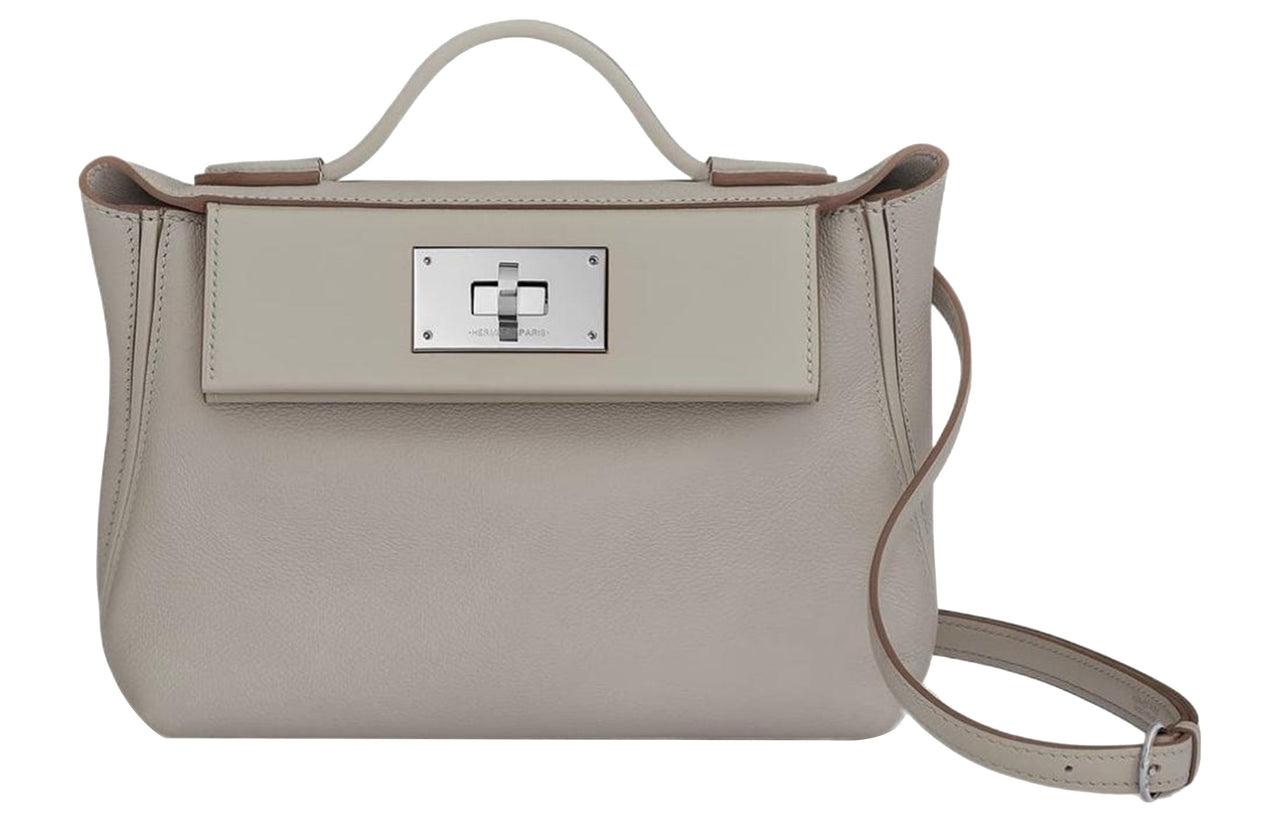 HERMES 24/24 Evercolor With Swift Calfskin Handbag Shoulder Bag Crossbody Bag Mini Women's Gray