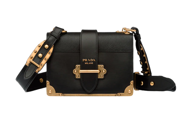PRADA Cow Leather Shoulder Bag Crossbody Bag Women's Black