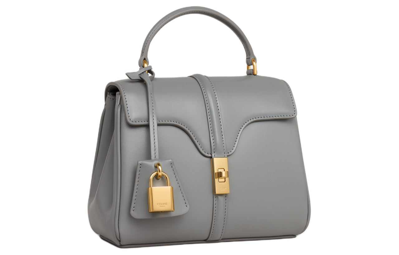 CELINE 16 Satin Calfskin Shoulder Bag Crossbody Bag Handbag Mini Women's Zinc Color