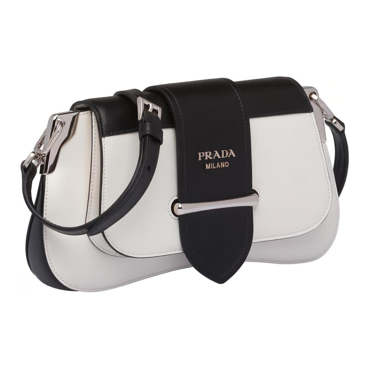 PRADA Cow Leather Shoulder Bag Handbag Shoulder Bag Women's Black White