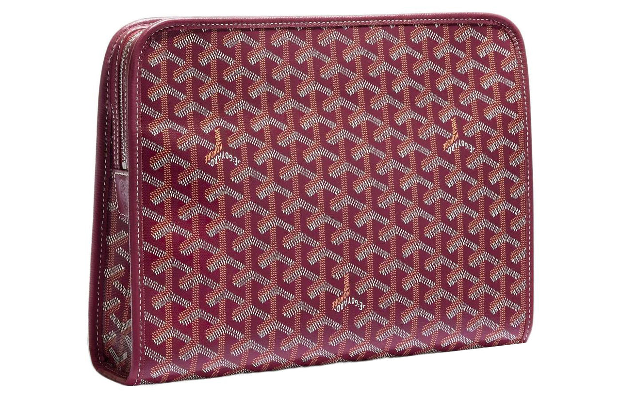 GOYARD JOUVENCE Calfskin Canvas Storage Bags Handheld Toiletry Bags Large Size Unisex Burgundy