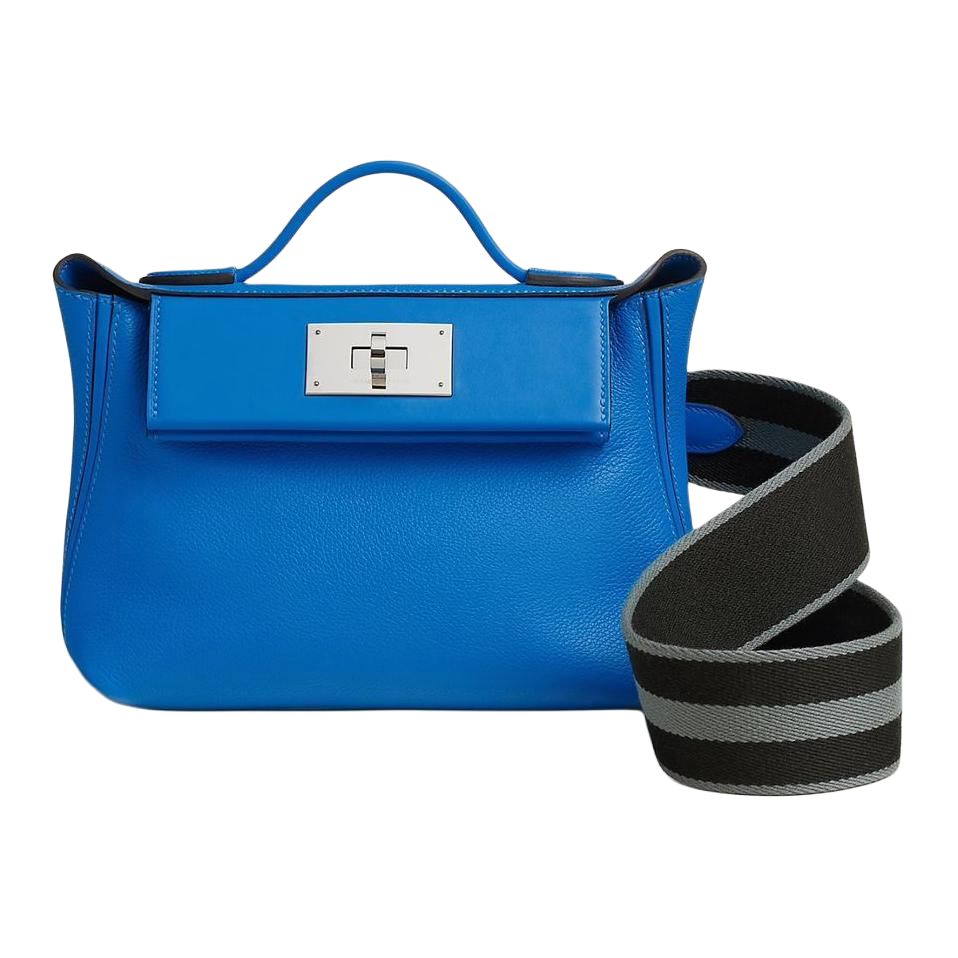 HERMES 24/24 Evercolor Leather With Swift Calfskin Shoulder Bag Crossbody Bag Handbag Mini Women's Dark Blue & Black