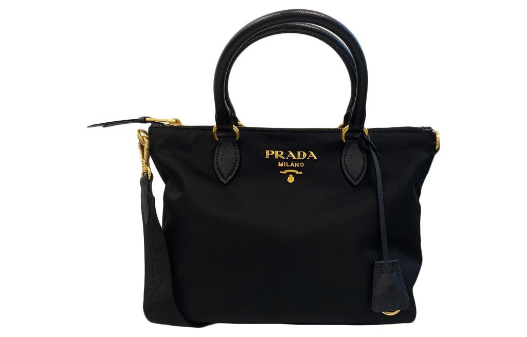 PRADA Cow Leather Detail Tote Bag Shopping Bag Shoulder Bag Crossbody Bag Handbag Women's Black
