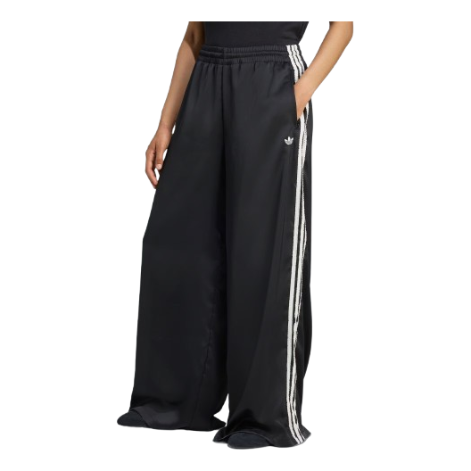 (WMNS) adidas Satin Wide Leg Tracksuit Bottoms Ruffle 3-Stripes 'Black' KC8813