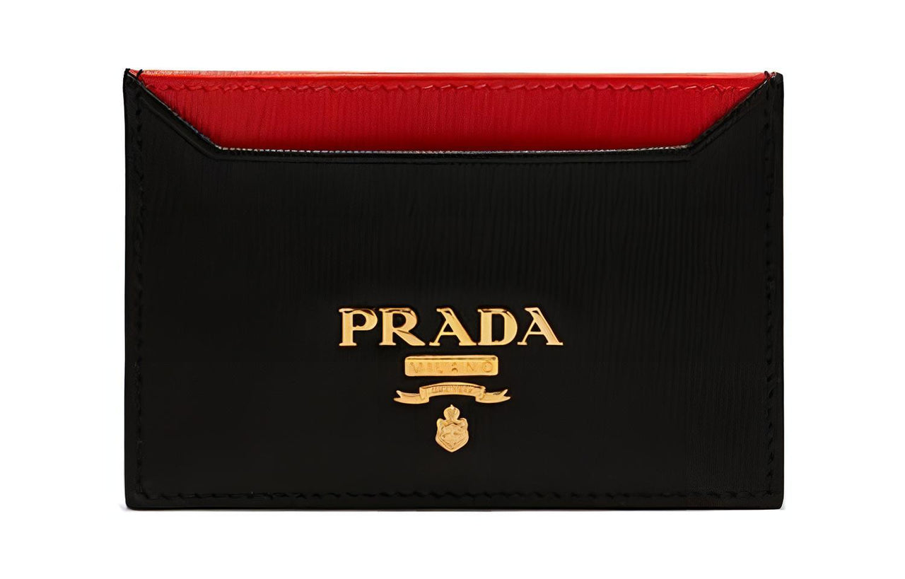 PRADA Cow Leather Card Holder Regular Women's Black/Red