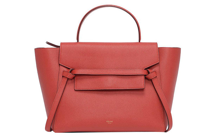 CELINE Belt Grained Cow Leather Handbag Catfish Bag Portable Crossbody Bag Shoulder Bag Women's Candy Color/Fox Red