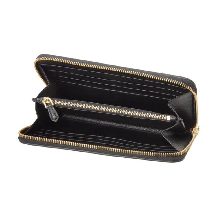 PRADA Cross-Stitch Leather Wallet Women's Black