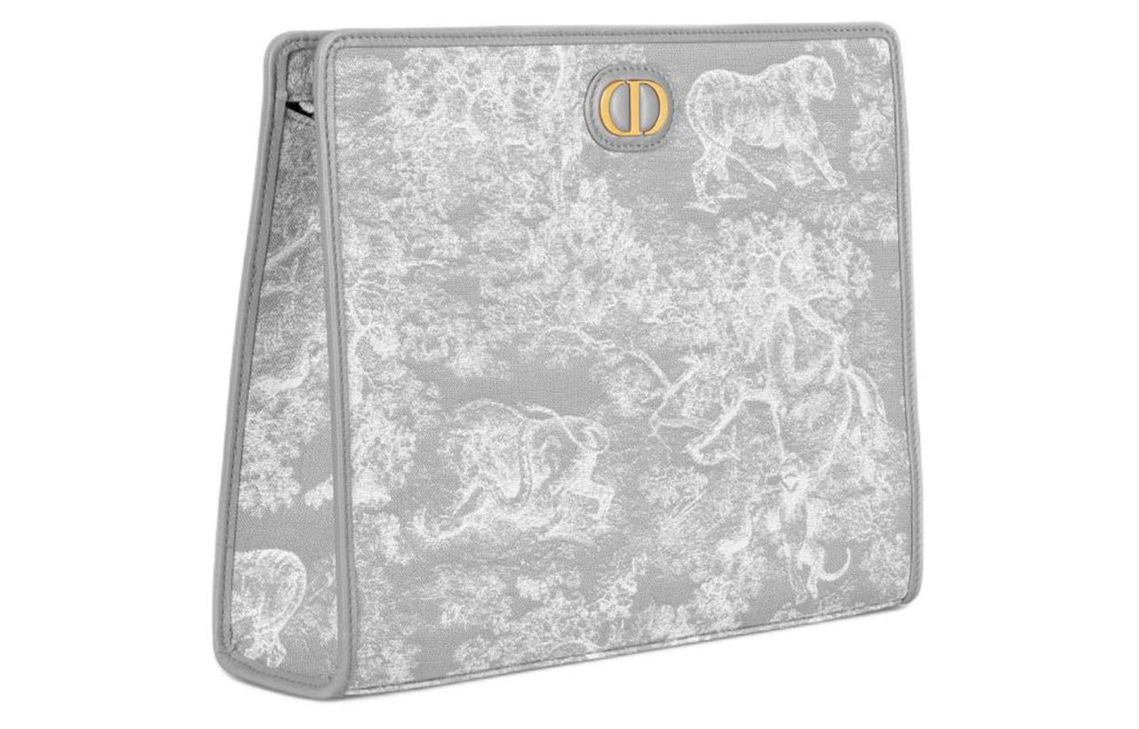 DIOR 30 Montaigne Toile De Jouy Reverse Jacquard Clutch Medium Size Women's Gray
