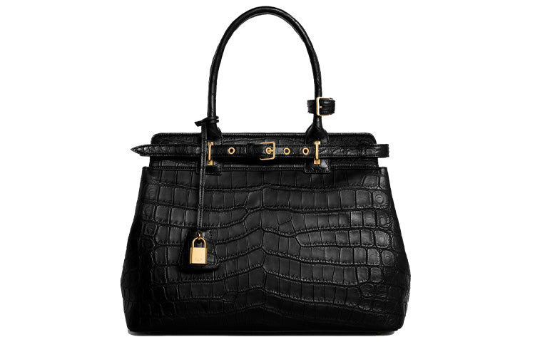 CELINE Crocodile Leather Handbag Women's Black