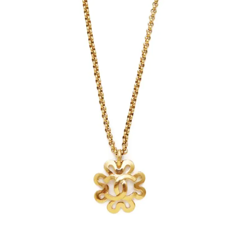 CHANEL 1995 Cc Clover Pendant Necklace