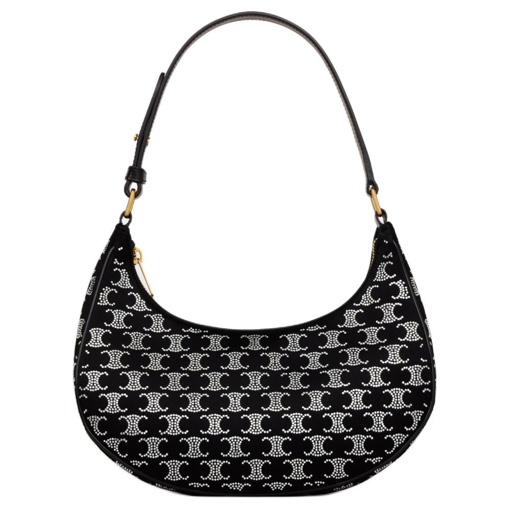 CELINE Diamond Embellished Silk Satin Handbag Shoulder Bag Women's Black