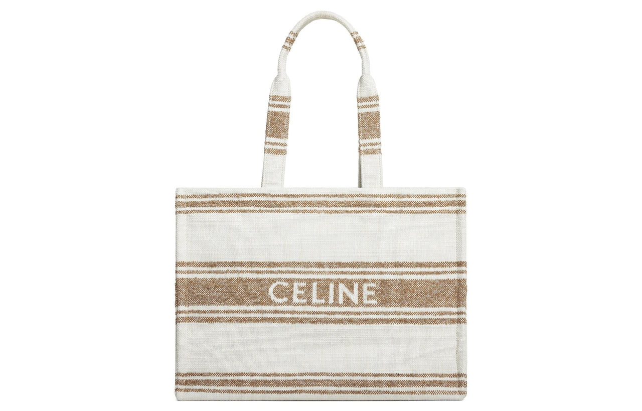 CELINE Cabas Fabric With Cow Leather Tote Bag, Shopping Bag, Handbag Tubas Women's White/Brown