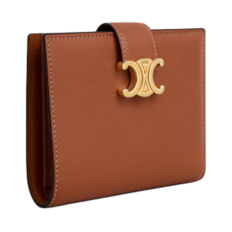 CELINE Cow Leather Wallet Medium Size Women's Tawny