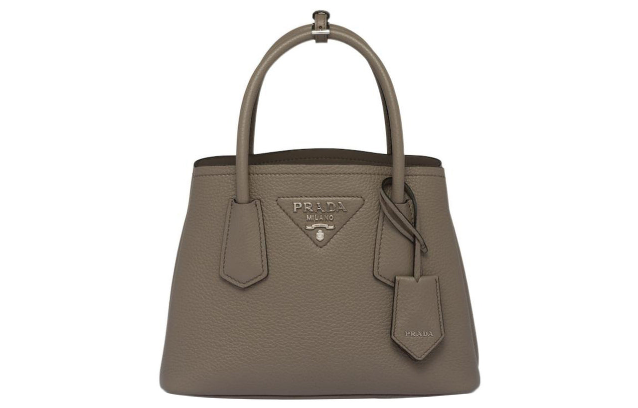 PRADA Double Leather Shoulder Bag Crossbody Bag Handbag Mini Women's Clay Gray