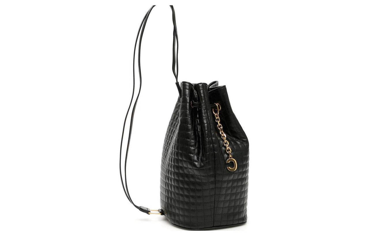 CELINE Calfskin Bucket Bag Backpack Small Size Women's Black