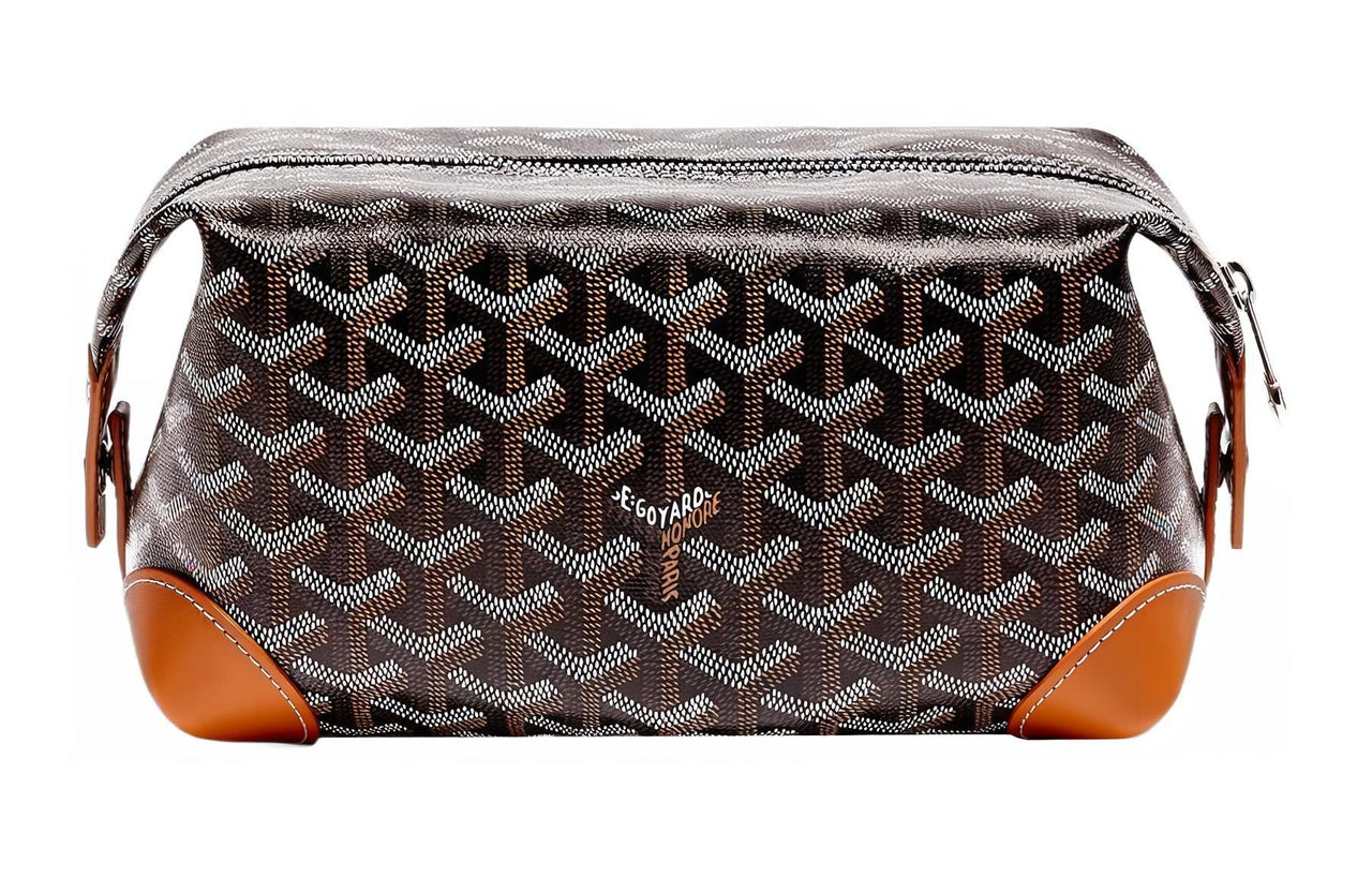 GOYARD Canvas With Heifer Skin Travel Bag Toiletry Bag Unisex Black/Tan