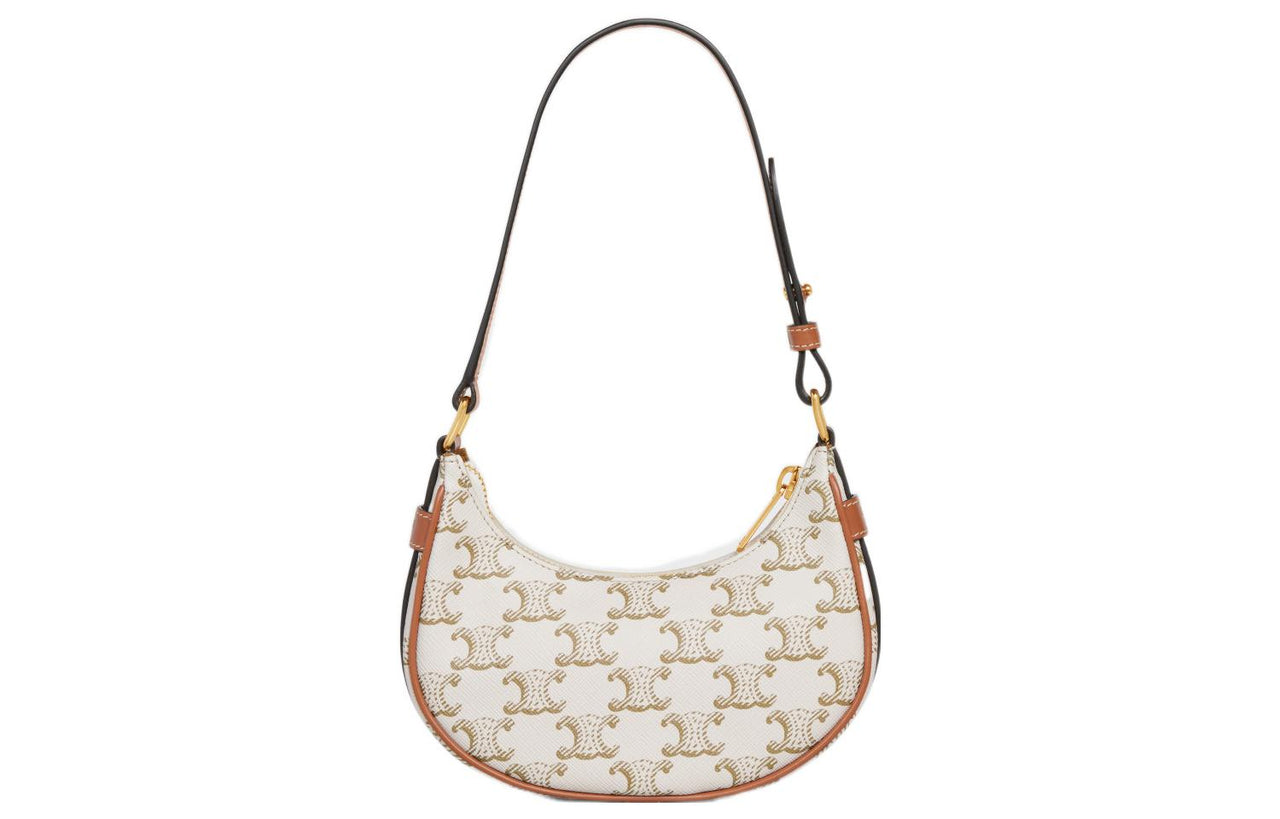 CELINE Cow Leather Underarm Handbag, Shoulder Bag Mini Women's White