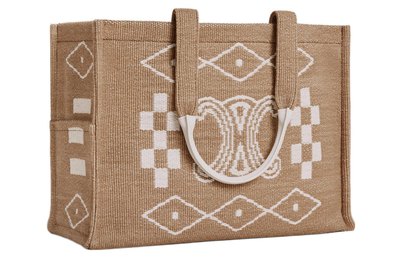 CELINE Cabas Thais Textile Cow Leather Tote Bag Shopping Bag Handbag Large Size Women's Light Brown