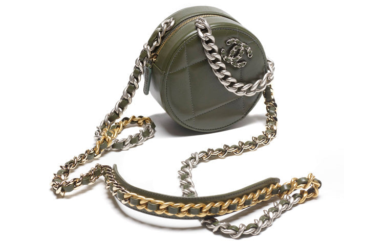CHANEL 19Bag Lambskin Metal Evening Party Bag Round Bag Clutch Shoulder Bag Crossbody Bag Women's Khaki