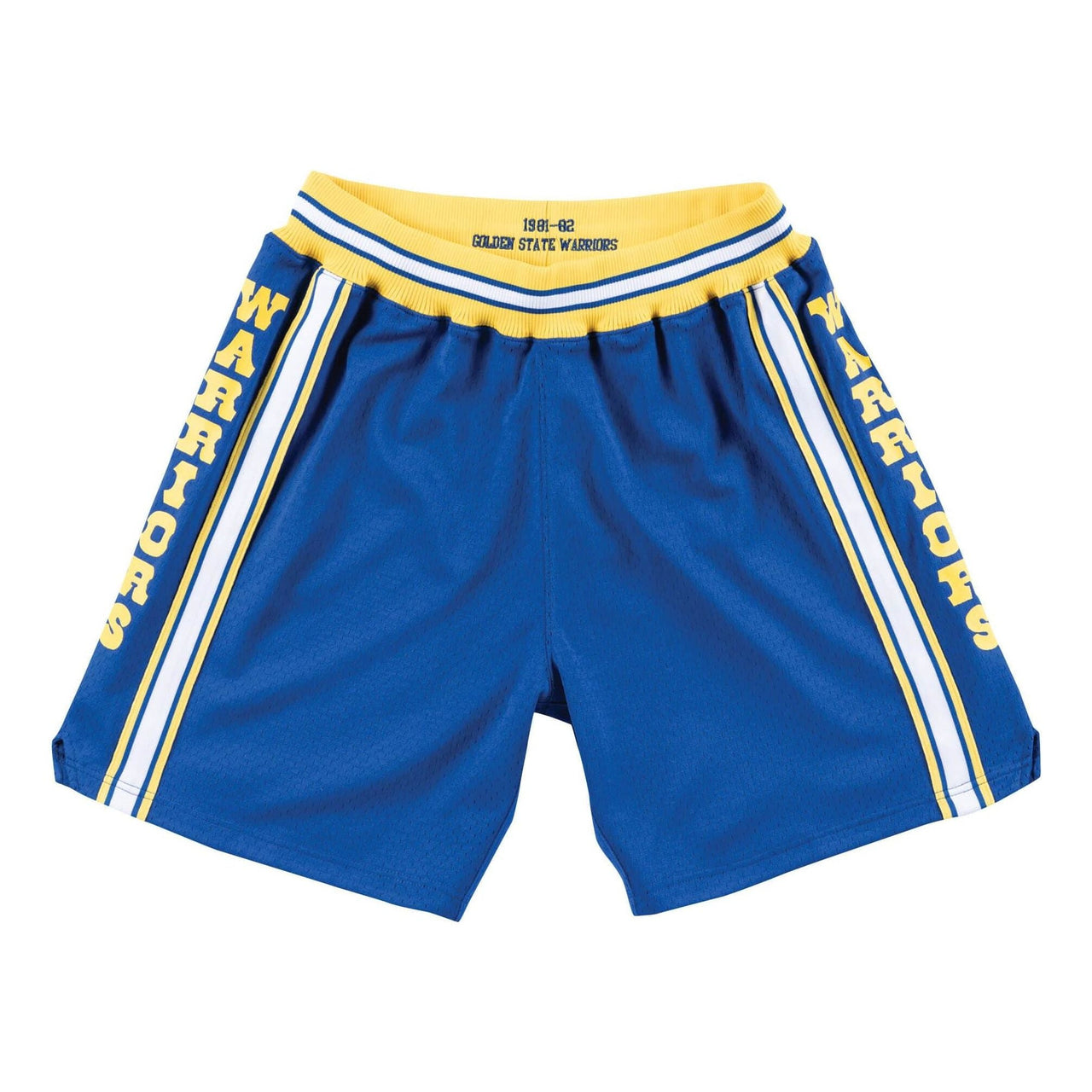 شورت Mitchell & Ness NBA الأصلي لفريق Golden State Warriors Road لعام 1981-82 "أزرق وأصفر" ASHRGS18038-GSWROYA81