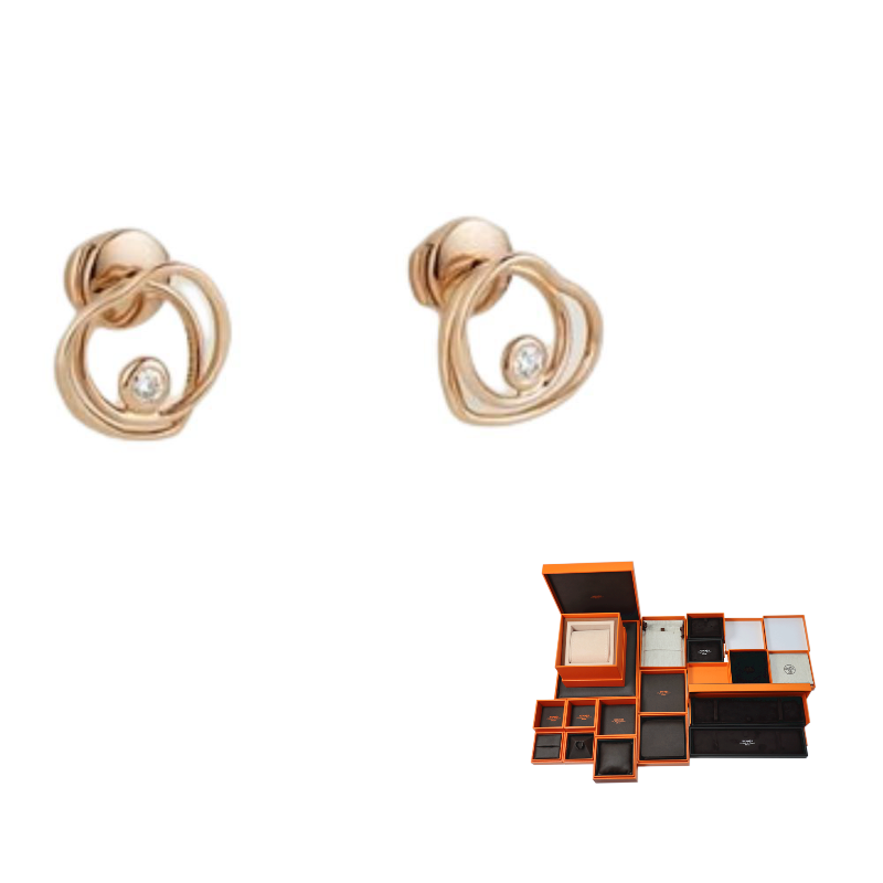 HERMES 750 Rose Gold Diamonds Earrings Women's Gold