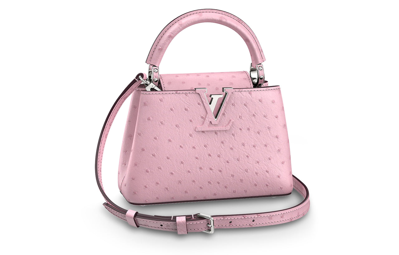 LOUIS VUITTON Capucines Ostrich Leather Kapusin Crossbody Tote Bag Over One Shoulder Mini Women's Pink