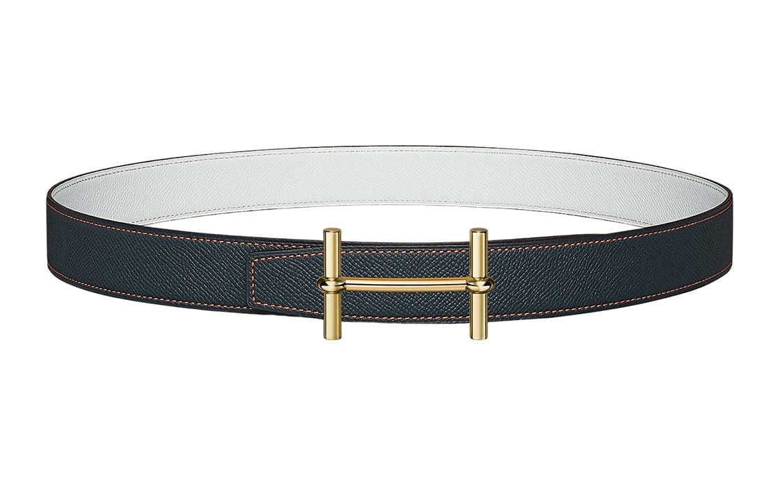 HERMES Avant-Garde Gold Buckle Epsom Calfskin Double-Sided Leather Belt Women's Dark Blue Width: 3.2cm