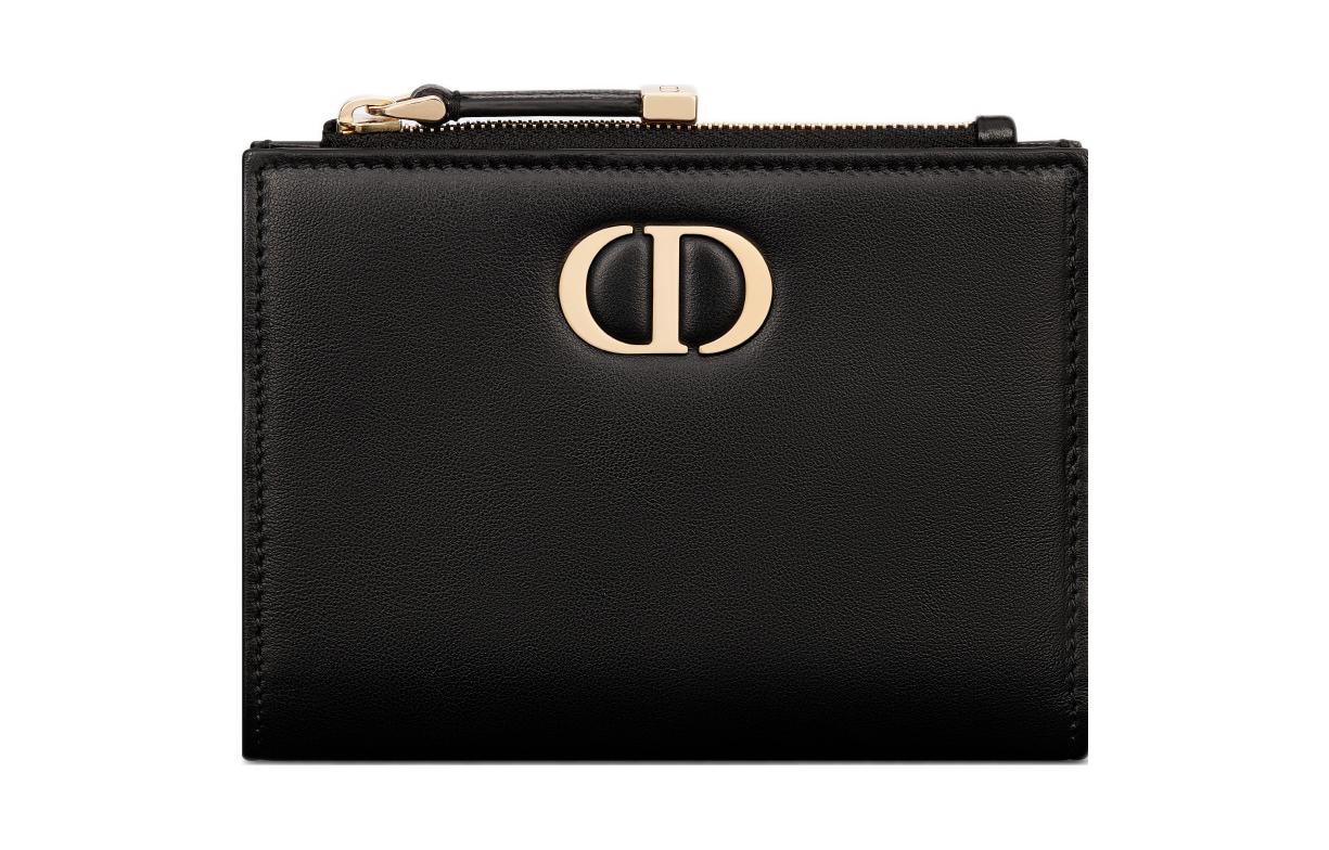 DIOR 30 Montaigne Smooth Calf Leather Wallet Women's Black
