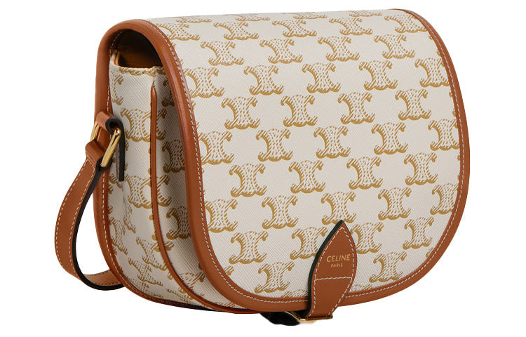 CELINE Cow Leather Messenger Bag, Saddle Bag, Handbag, Shoulder Bag, Crossbody Bag Medium Size Women's Candy/White