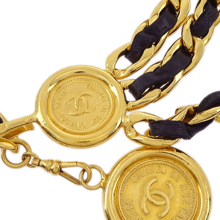 CHANEL 1990-2000 CC-medallion Triple-strap Leather-and-chain Belt