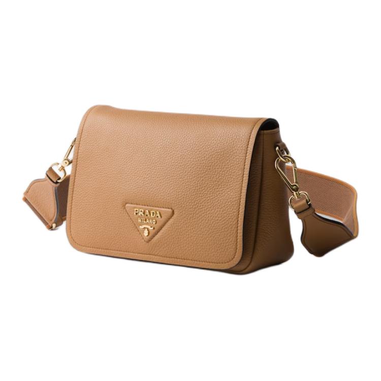 PRADA Cow Leather Shoulder Bag Women's Caramel Brown