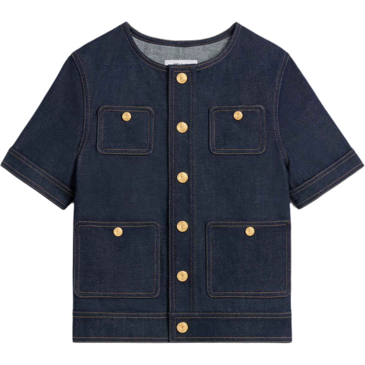 CELINE Cropped Jacket In Raw Wash Denim