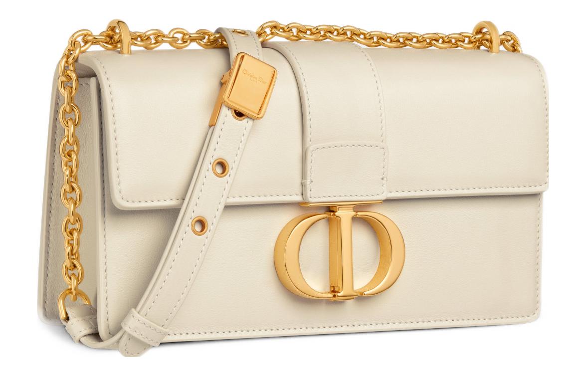 DIOR 30 Montaigne Smooth Cow Leather Handheld Shoulder Bag Crossbody Bag Small Size Women's Milk White