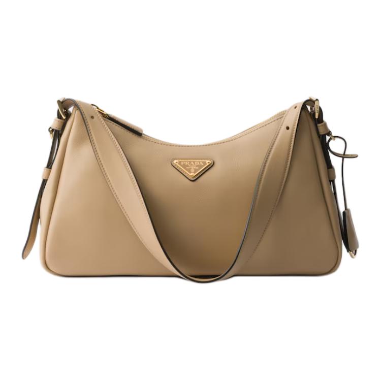 PRADA Calfskin Shoulder Bag Medium Size Women's Sand
