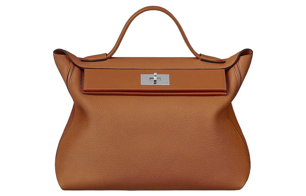 HERMES 24/24 Aurillon Maurice Leather Patchwork Barenia Calfskin Handbag Women's Brown