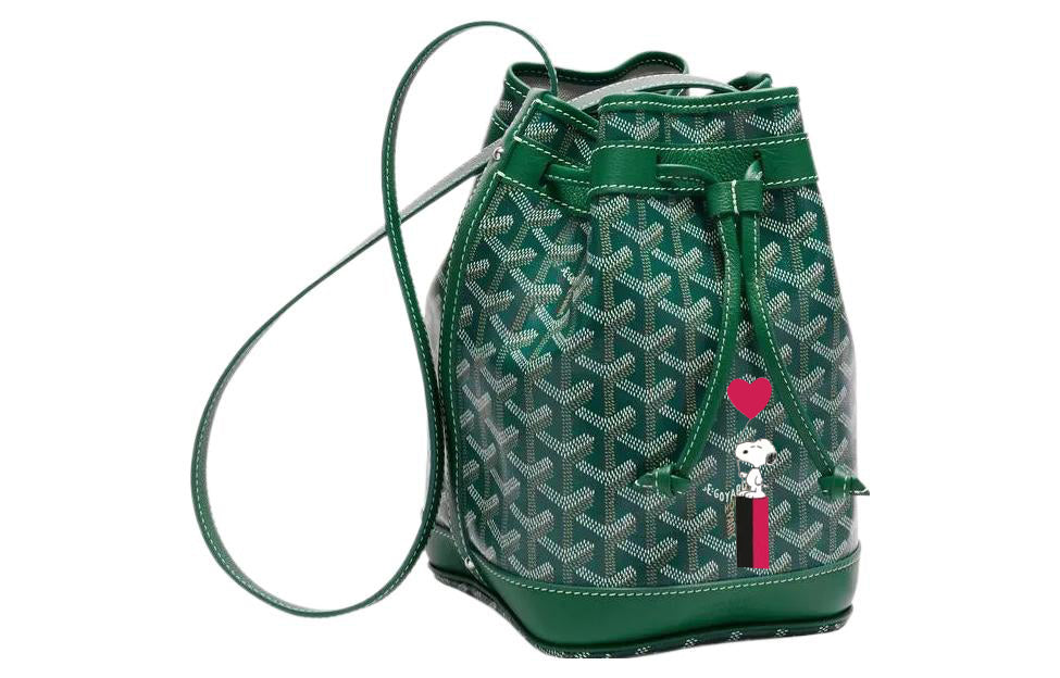 GOYARD Snoopy Co-branded Petit Flot Canvas With Leather Bucket Bags Shoulder Bags Women's Green/Red Heart Balloons