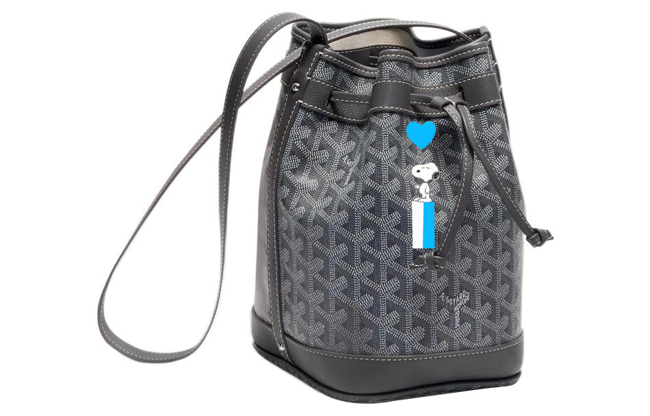 GOYARD Snoopy Co-branded Petit Flot Canvas With Leather Bucket Bags Shoulder Bags Women's Gray/Blue Heart Balloon