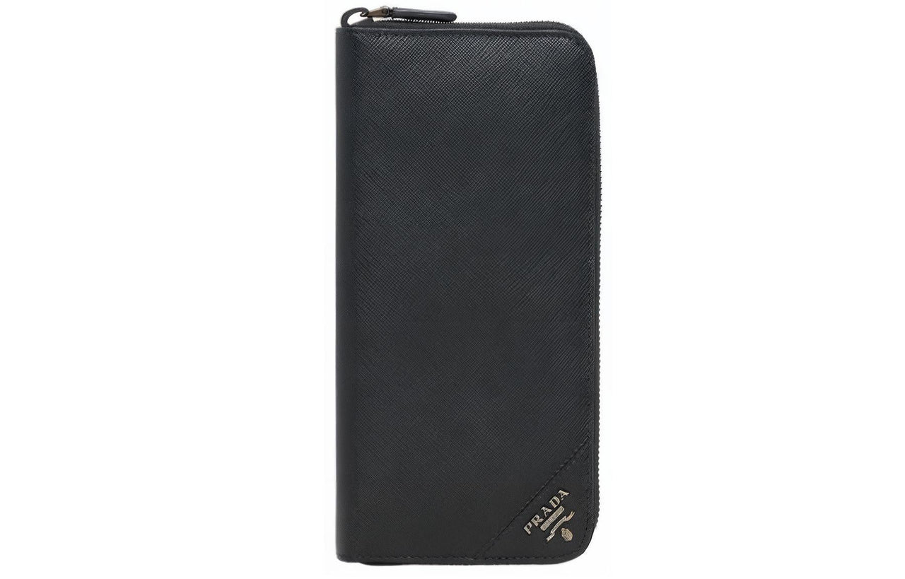 PRADA Cow Leather Wallet Men's Black With Gold Text