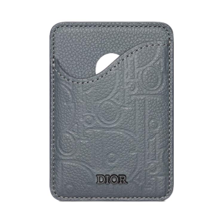 DIOR Cow Leather Card Holder Men's Dark Gray