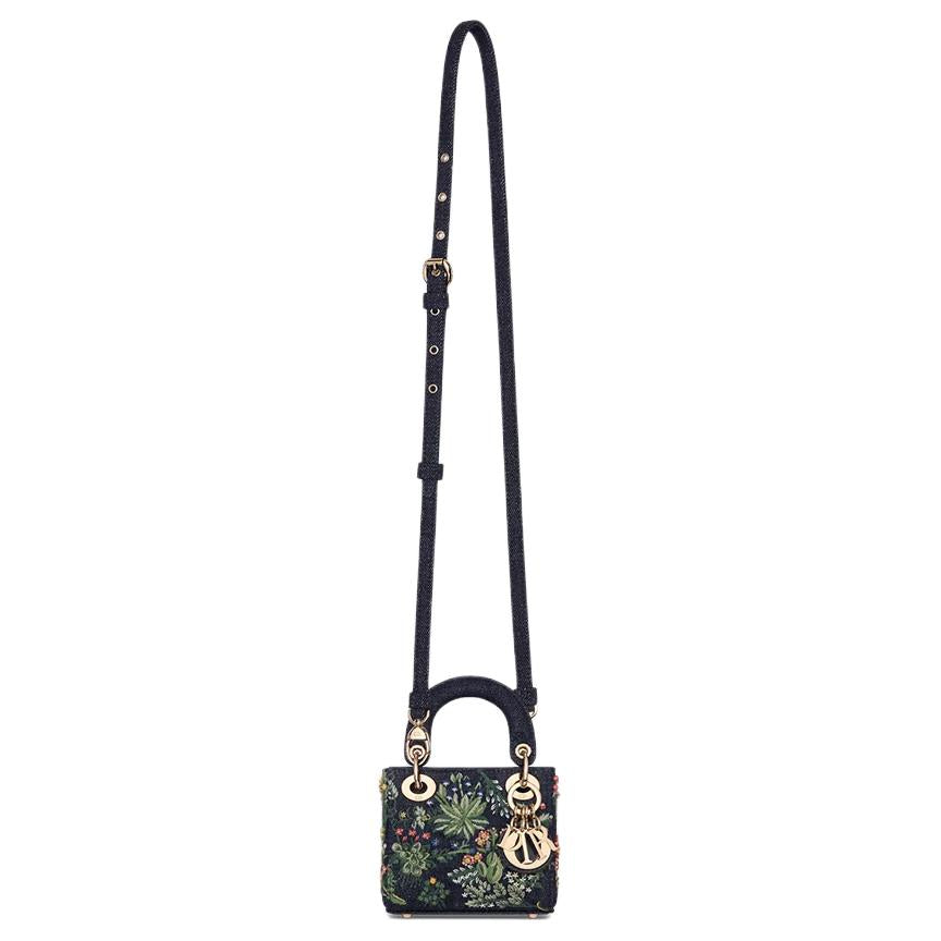 DIOR Cotton Lady Dior Bag Handbag Mini Women's Blue
