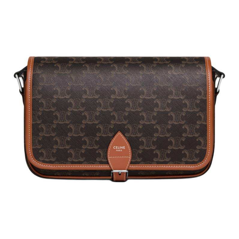CELINE Cow Leather Messenger Bag Shoulder Bag Crossbody Bag Small Size Men's Tawny