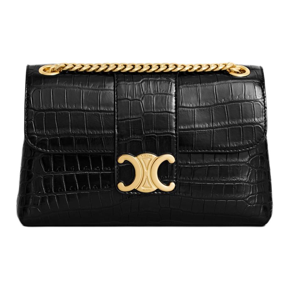 CELINE Crocodile Leather Shoulder Bag Crossbody Bag Women's Black