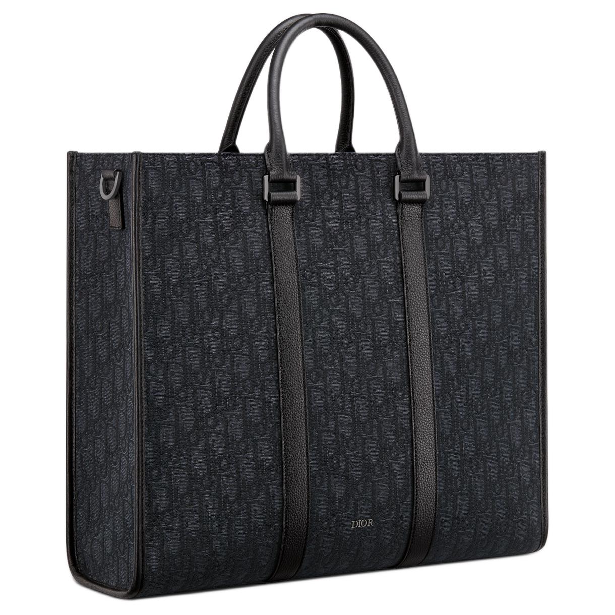 DIOR Oblique Print Grained Cow Leather Shoulder Bag Crossbody Bag Handbag Men's Black